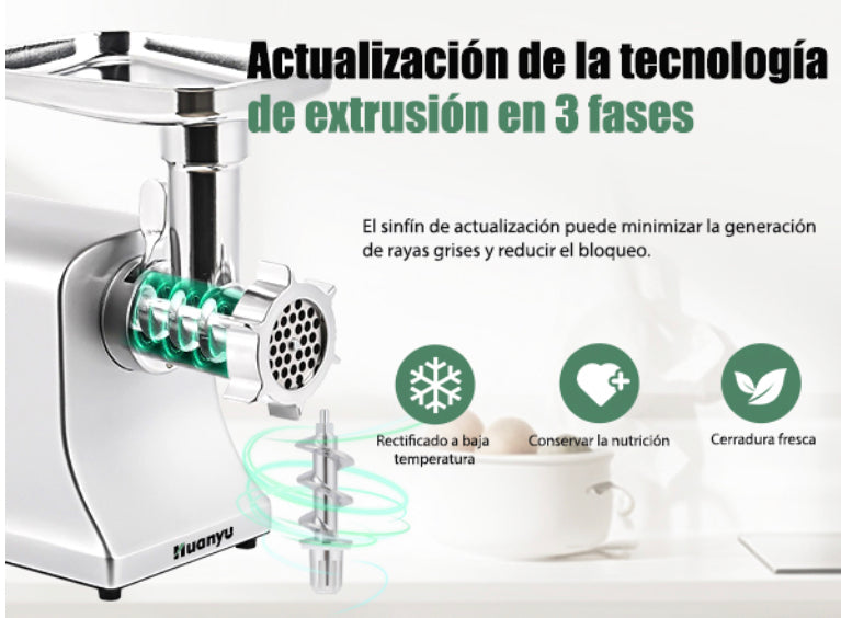 Cheffinger Picadora eléctrica de Carne Multifunción 2500W de potencia Con Embutidora de Chorizos Trituradora de Carne Para Uso Doméstico y Comercial