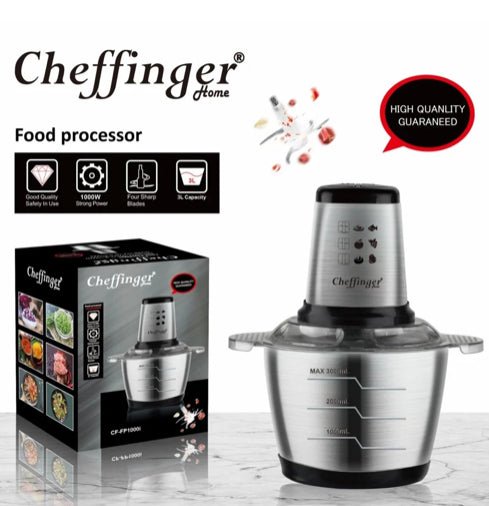 Cheffinger Germany Picadora Eléctrica de Carne y Verdura Multifuncional Acero inoxidable 1000 W / 3 Litros 6 chuchillas