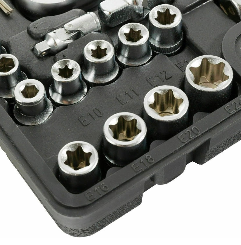 Extreme Tools Juego de herramientas de 108 piezas Vasos para Llaves Carraca, incluye Llave de Trinquete, Ideal para Bricolaje, Reparación o Trabajos Mecánicos
