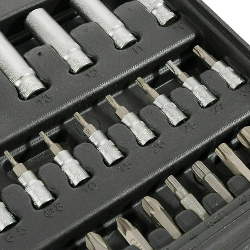 Extreme Tools Juego de herramientas de 108 piezas Vasos para Llaves Carraca, incluye Llave de Trinquete, Ideal para Bricolaje, Reparación o Trabajos Mecánicos