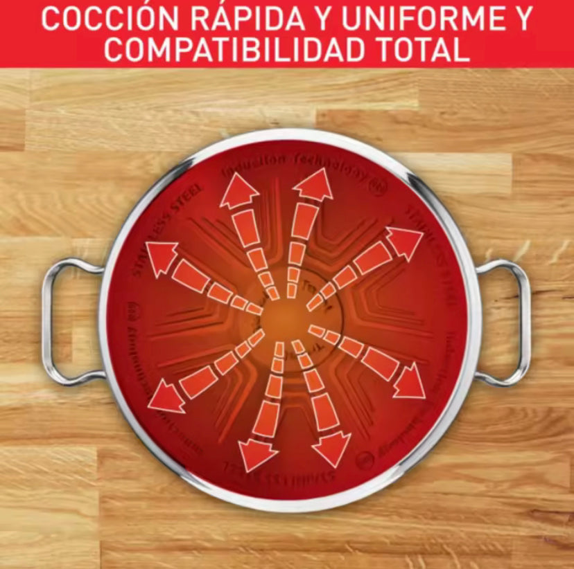 Bateria de cocina de 4 piezas en acero inoxidable con sus tapaderas de cristal apta para todo tipo de cocina