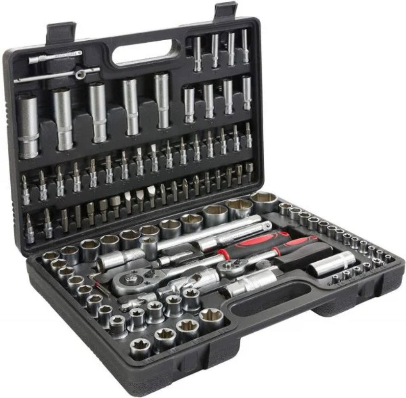 Extreme Tools Juego de herramientas de 108 piezas Vasos para Llaves Carraca, incluye Llave de Trinquete, Ideal para Bricolaje, Reparación o Trabajos Mecánicos