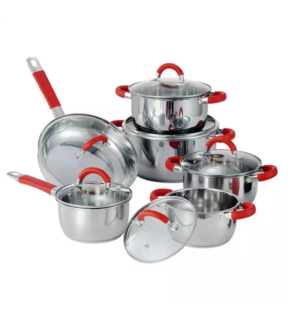 Bateria de cocina de 6 piezas con sus tapaderas en acero inoxidable