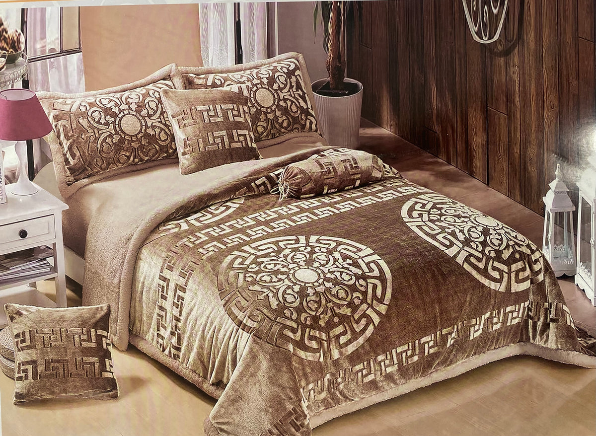 Edredón Borreguito estilo versace de 4 piezas para camas individuales 90 105 en varios colores y medidas