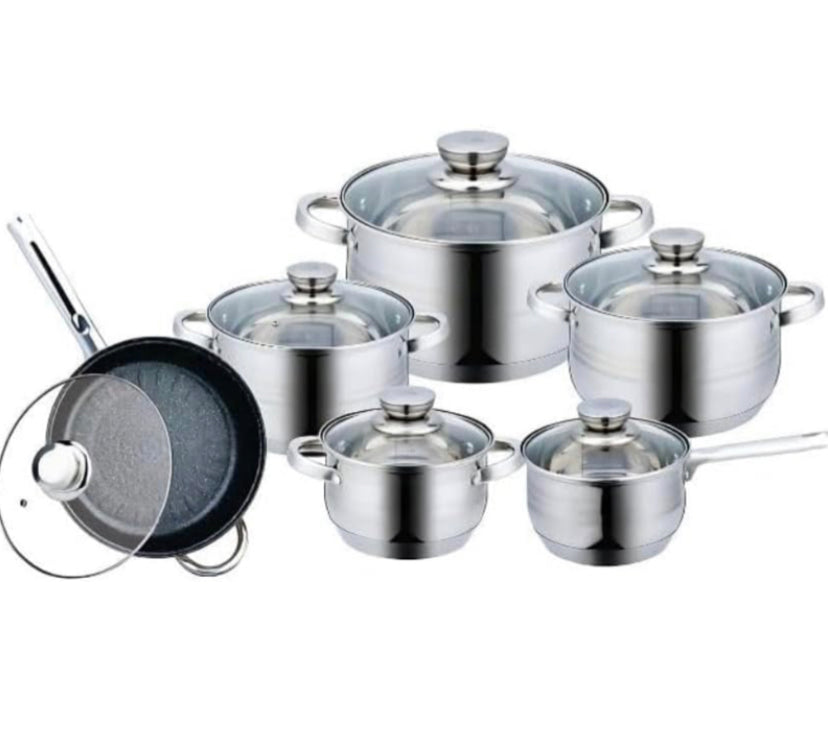 Batería de Cocina 6 Piezas en Acero Inoxidable con Tapas - Apta para Todo Tipo de Cocinas