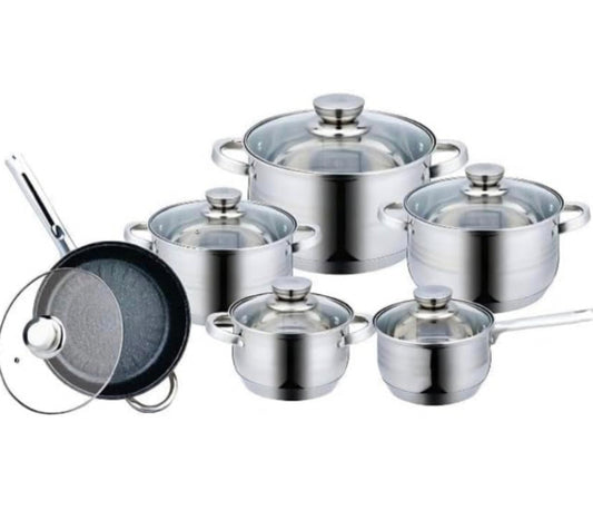 Batería de Cocina 6 Piezas en Acero Inoxidable con Tapas - Apta para Todo Tipo de Cocinas