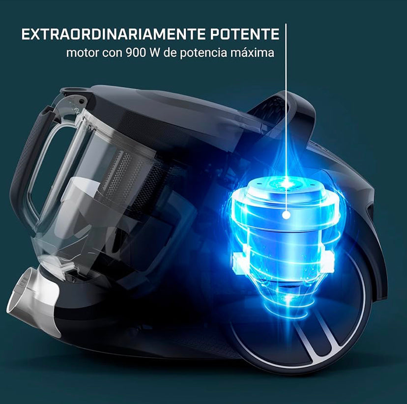 Swiss Line Switzerland Compact XXL - Aspiradora sin bolsa, motor de bajo consumo, 900 W, filtración ciclónica avanzada, depósito de suciedad extragrande de 3 Litros, compacta, kit clásico
