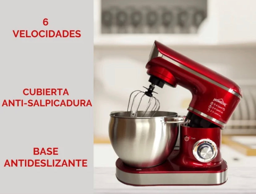 Robot 3en1 Batidora Amasadora picadora Homelux 10Litros 2300W  con Tazón de Acero Inoxidable, 6 Velocidades. colores: Rojo Negro y Gris