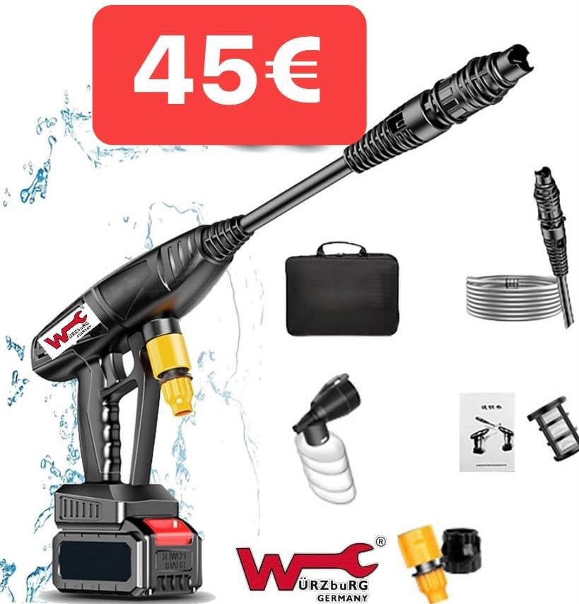 Würzburg Germany Hidrolimpiadora a Batería portátil 580 PSI con Batería de 4.0Ah y Boquilla Giratoria, Ideal para Coches, Barcos y Jardines