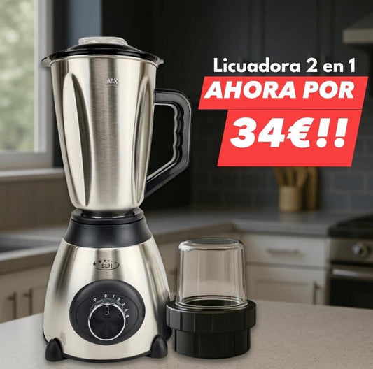 Licuadora 1500W Shiro – Vaso de Acero Inoxidable 1.5L, 5 Velocidades y Función Pulso – Vaso de molinillo de vidrio
