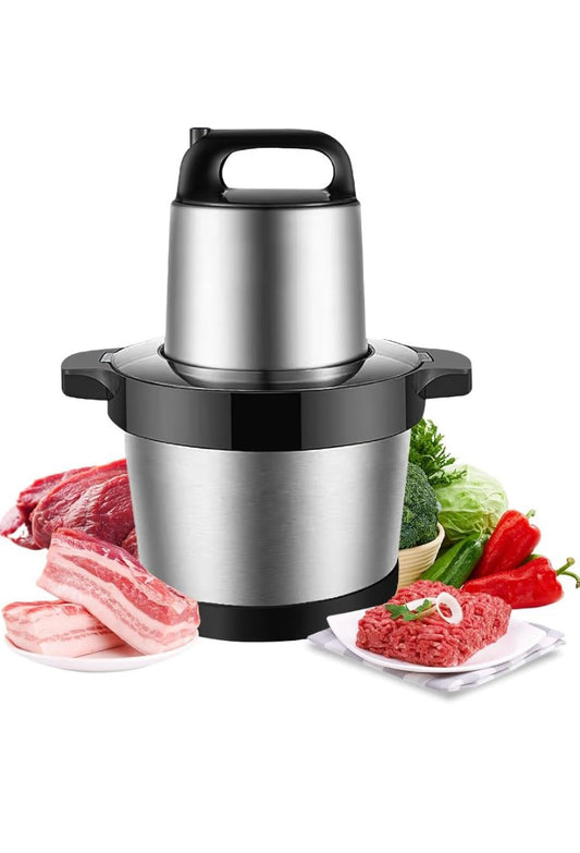 Picadora de alimentos de acero inoxidable para carne, verduras, frutas y frutos secos. Molinillo de carne, procesador eléctrico de alimentos, tazón de 6 l, 1800W con 4 cuchillas afiladas