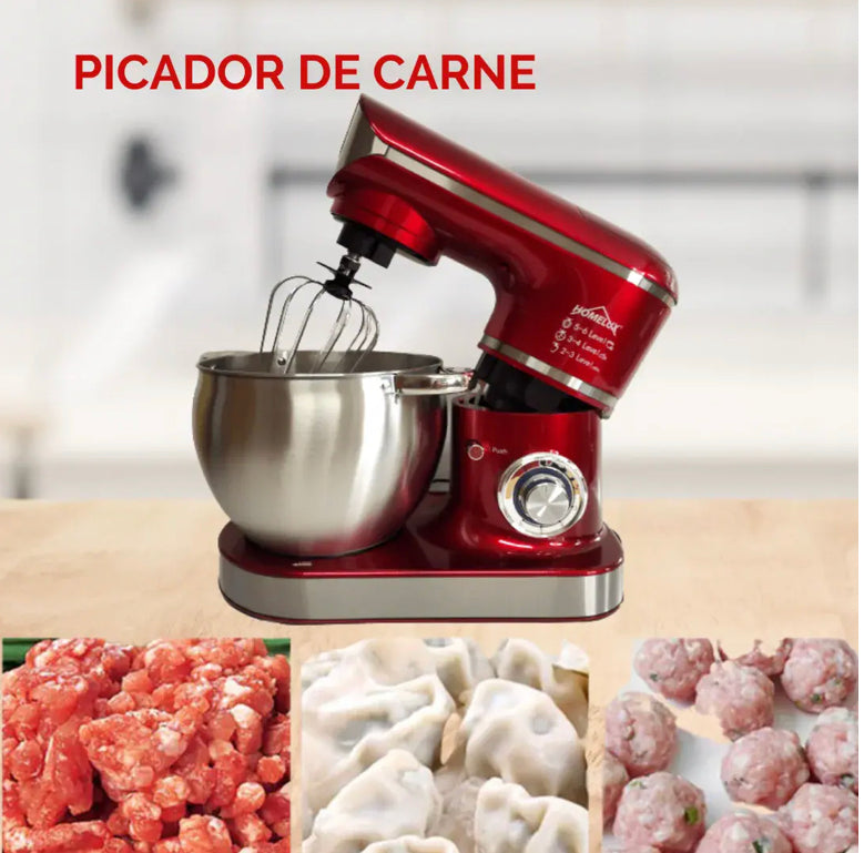 Robot 3en1 Batidora Amasadora picadora Homelux 10Litros 2300W  con Tazón de Acero Inoxidable, 6 Velocidades. colores: Rojo Negro y Gris