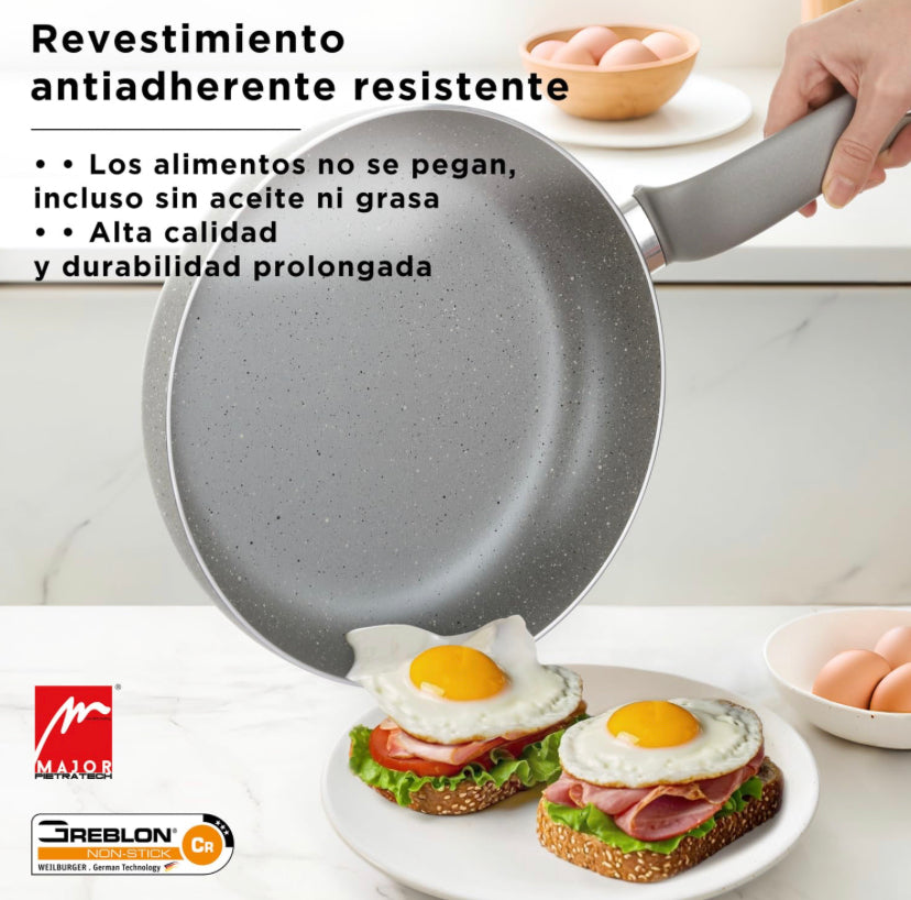 Set de 3  Sarténes de 20 24 y 28cm revestimiento antiadherente a la piedra