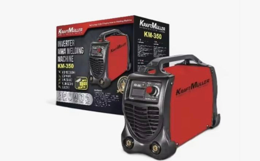 KRAFT MÜLLER Soldador Inverter PROFESIONAL 350A de Potencia Tecnologia IGBT con Pantalla LED Incluye 10 Electrodos, Careta, Cepillo - Piqueta, Pinza Porta Electrodo Negativo