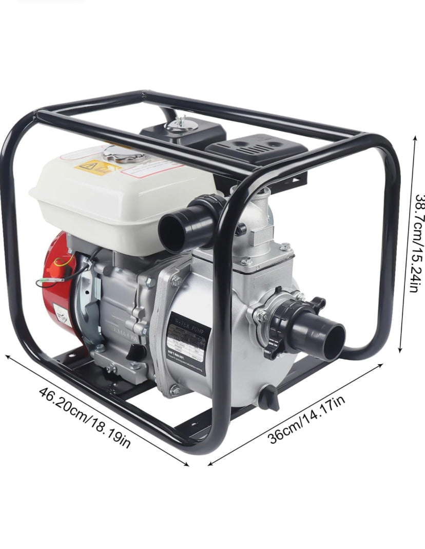 Bomba de agua a gasolina de 2 pulgadas, motor de 4 tiempos Pondpump con transferencia de agua de 60.000 litros por hora y potencia 7CV