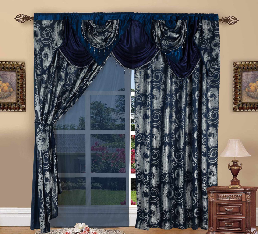 Cortinas clásicas de doble capa de tela y volante incliuido estilo retro elegante adecuadas para ventanas de sala de estar y dormitorio