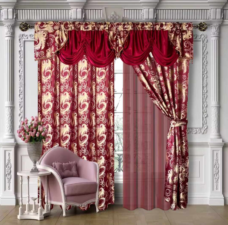 Cortinas clásicas de doble capa de tela y volante incliuido estilo retro elegante adecuadas para ventanas de sala de estar y dormitorio