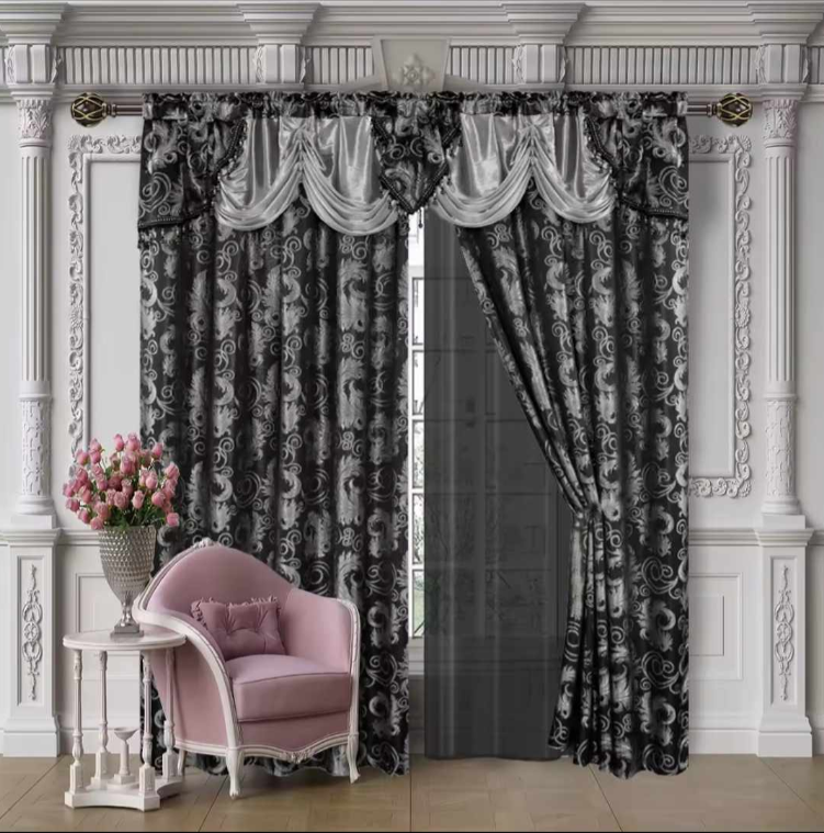 Cortinas clásicas de doble capa de tela y volante incliuido estilo retro elegante adecuadas para ventanas de sala de estar y dormitorio