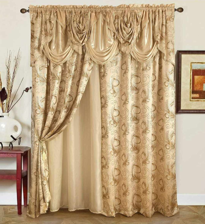 Cortinas clásicas de doble capa de tela y volante incliuido estilo retro elegante adecuadas para ventanas de sala de estar y dormitorio