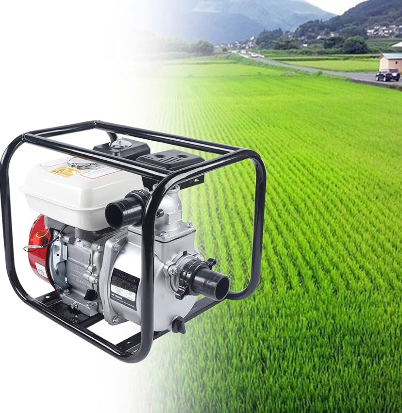 Bomba de agua a gasolina de 2 pulgadas, motor de 4 tiempos Pondpump con transferencia de agua de 60.000 litros por hora y potencia 7CV
