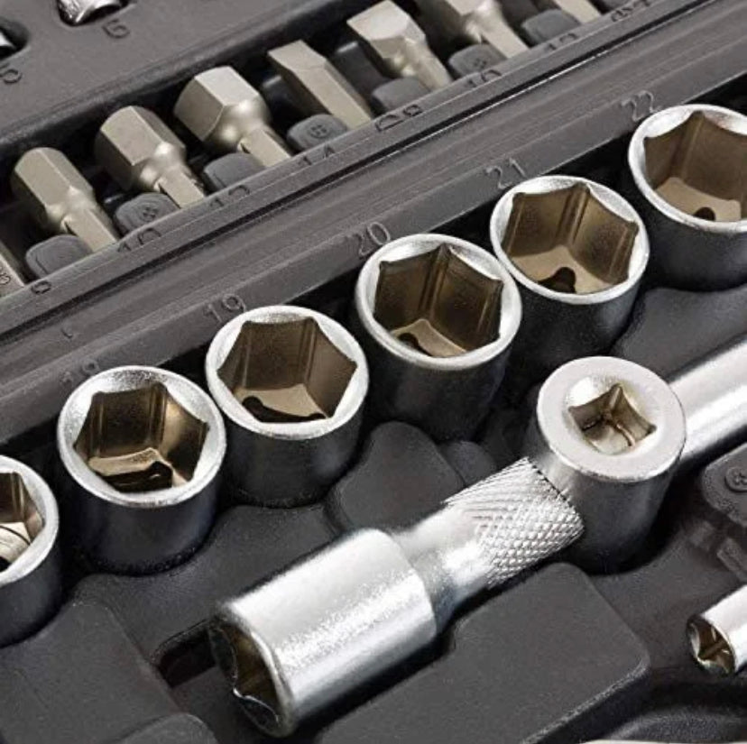 Extreme Tools Juego de herramientas de 108 piezas Vasos para Llaves Carraca, incluye Llave de Trinquete, Ideal para Bricolaje, Reparación o Trabajos Mecánicos