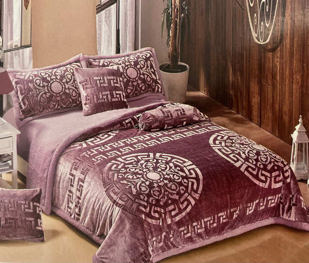 Edredón Borreguito estilo versace de 4 piezas para camas individuales 90 105 en varios colores y medidas