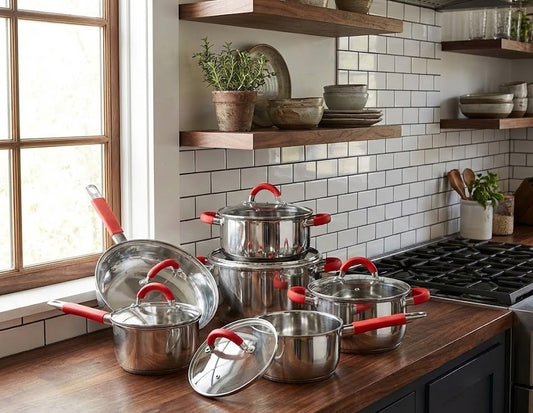 Bateria de cocina de 6 piezas con sus tapaderas en acero inoxidable