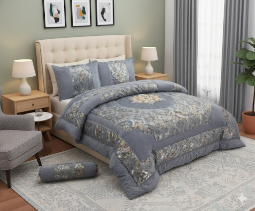 Juego de cama de invierno de 6 piezas: Edredón con su relleno grueso, 3 almohadas y 2+1 cortinas. Para todo tipo de cama matrimonio