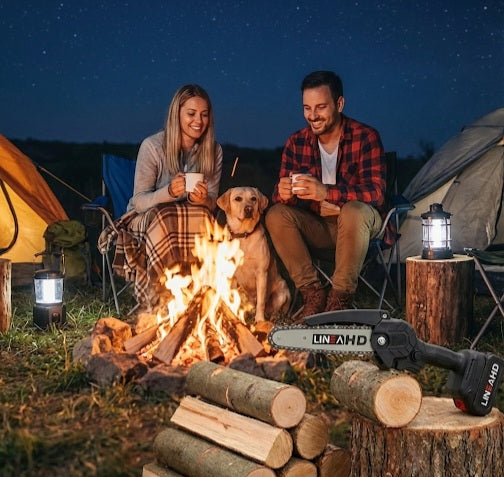 LINEA HD - Mini motosierra eléctrica de mano 6 pulgadas (15 cm), 2 baterías de 21V, 1500mAh, bloqueo de seguridad, cargador, kit de herramientas y maletín de transporte.
