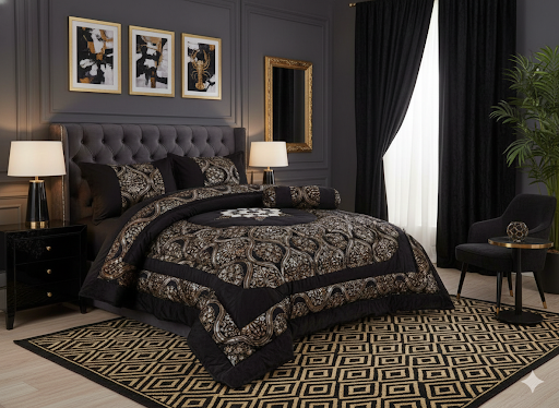 Juego de cama de invierno de 6 piezas: Edredón con su relleno grueso, 3 almohadas y 2+1 cortinas. Para todo tipo de cama matrimonio