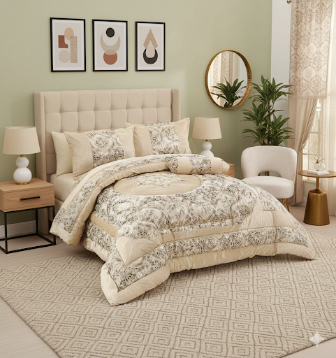 Juego de cama de invierno de 6 piezas: Edredón con su relleno grueso, 3 almohadas y 2+1 cortinas. Para todo tipo de cama matrimonio
