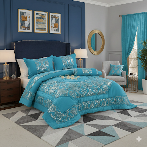 Juego de cama de invierno de 6 piezas: Edredón con su relleno grueso, 3 almohadas y 2+1 cortinas. Para todo tipo de cama matrimonio