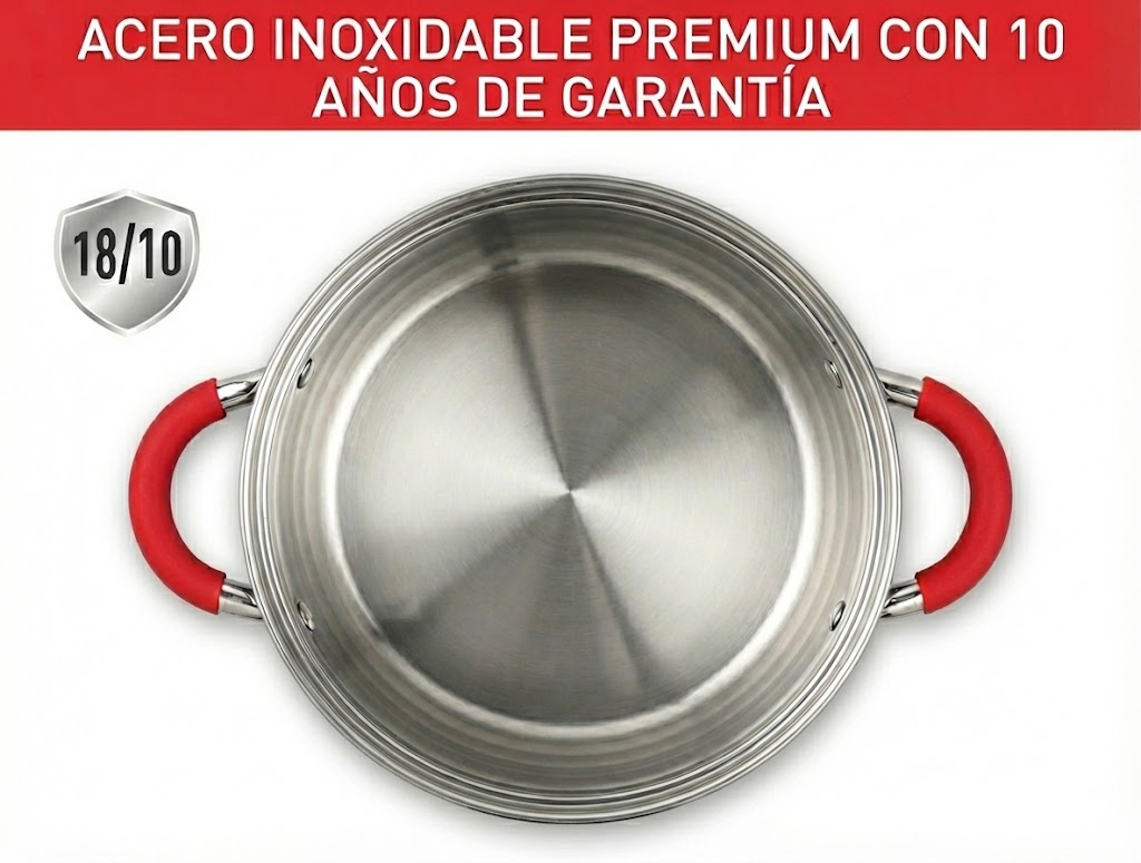 Pack de batería de cocina de 12 piezas en acero inoxidable con sus tapaderas y un juego de 6 cuchillos