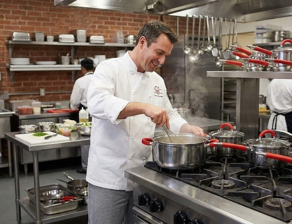 Bateria de cocina de 6 piezas con sus tapaderas en acero inoxidable